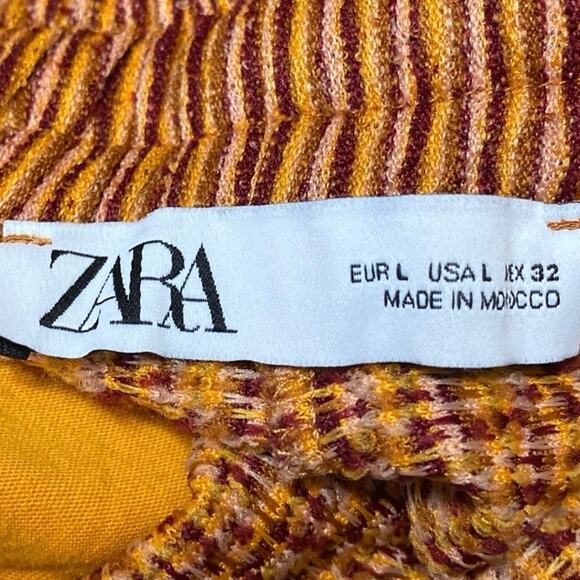 Zara Brown Striped Elastic Waist Drawstring Wide Leg Trousers Lounge Pants Sz L - Picture 4 of 5